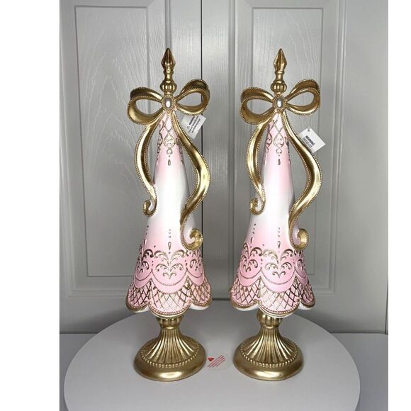 Pink & Gold Glam Christmas Tree Décor – Pearl Bow Finial – Baroque Lace Detail - Picture 1 of 12